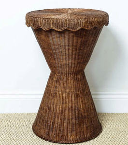 Table d'appoint et table basse ronde classique en rotin gris écologique, diamètre 300 mm - Product Image 1