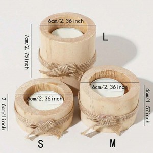 Porte-bougies en bois faits à la main, ronds, en bois naturel, avec nœud en ficelle, décoration de la maison, décoration de Noël - Product Image 2