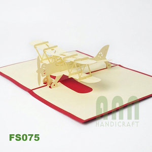 FS075 ANN HANDICRAFT Handmade 3D Pop-up Bi-Plane Greeting Card Die Cut <b>Paper</b> Craft <b>Red</b> Custom Design Rectangle Shape Friendship - Product Image 4