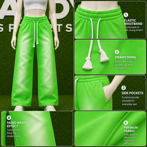 Pantalon de jogging unisexe vert premium personnalisé, coupe ample, en molleton de coton, avec cordon de serrage, style streetwear décontracté, taille oversize - Product Image 6