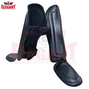 Nouvel arrivage : Protège-tibias en cuir noir pour MMA, Kickboxing, Muay Thai, avec fermeture auto-agrippante – Équipement de protection pour la boxe - Product Image 1
