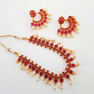 <b>Ruby</b> Stone Studded Floral Antique Style Fine Jewelry <b>Necklace</b> Set - Product Image 1