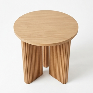 Modern <b>Solid</b> Teak <b>Wood</b> Round Side Table Fluted Base Minimalist Bedroom Nightstand Eco Friendly Handcrafted Living Room Furniture - Product Image 3