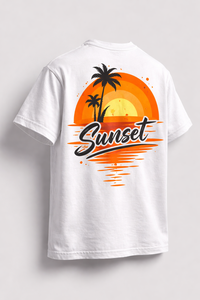 Camiseta Gráfica Negra Oversize para Hombre, Estampado de Atardeceres y Playa, Algodón, Estilo Urbano, Casual, Holgada, con Logo Personalizado - Product Image 5