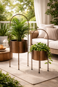 Supports de fleurs en métal plaqué or, jardinières modernes d'extérieur pour plantes vertes, décoration de jardin - Product Image 3