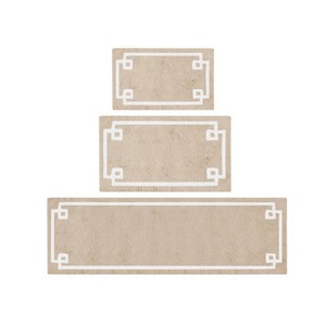 Modern Geometric Bath <b>Mat</b> Rectangle Cotton Tufted Non-Slip Rubber Backing Thick Beige White Border Home <b>Bathroom</b> Rug - Product Image 4