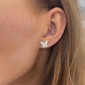 Pendientes de mariposa con diamantes, oro macizo de 14K y 18K, corte redondo y baguette, diamantes cultivados en laboratorio, diseño de insecto, pendientes delicados, precio de fábrica - Product Image 4
