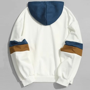 Custom <b>Men</b> <b>Pullover</b> Hoodie White Navy Contrast Hood Stripe Sleeve Color Block Fleece Oversized Streetwear Hoodies Sweatshirt - Product Image 2