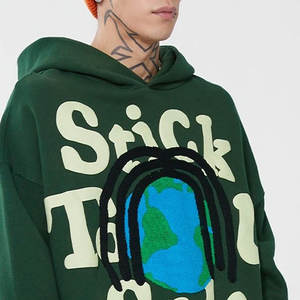 Sweat-shirts pour hommes en coton 100% surdimensionnés et épais avec logo personnalisé brodé - Prix de gros, tissu polaire imprimé en relief, couleurs personnalisées - Product Image 4