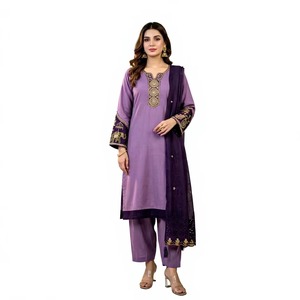 Ensemble Salwar Kameez Kurta Palazzo en soie romaine brodée à motifs floraux pour femmes IPPAI, tenue de soirée formelle d'été, séchage rapide, protection solaire - Product Image 2