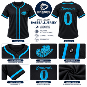 Camiseta de Béisbol Personalizada con Bordado de Sombrero Vaquero Caqui, Uniforme Deportivo de Manga Corta con Botones para Hombre, Venta al Por Mayor - Product Image 2