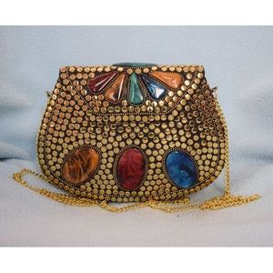 Pochette de soirée de luxe pour femme en alliage antique avec cristaux, accessoire de mode - Product Image 2