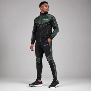 Ensemble de survêtement pour homme Fly Humble, veste zippée intégrale et pantalon, design sportif, noir avec bordure blanche, vêtements d'automne, prix bas, OEM - Product Image 2