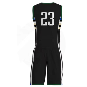 Ensemble de maillots de basket-ball sublimés personnalisés, noir et vert, col en V, sans manches, évacuation de l'humidité, nom de l'équipe, 23, adulte, unisexe, toutes saisons - Product Image 2