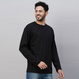 Nouvel Arrivage T-shirt Homme Noir Uni Coupe Droite 100% Coton 260 GSM Manches Longues Col Classique Coupe Ample Écologique Séchage Rapide - Product Image 5