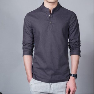 Camisa de Lino de Manga Larga para Hombre, Cuello Redondo, Casual, Tallas Grandes, Primavera y Verano, Venta al Por Mayor - Product Image 3