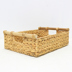Dried Water Hyacinth Eco-Friendly Rustic Kitchen <b>Storage</b> Multifunction Set of 3 <b>Rectangle</b> <b>Baskets</b> - Product Image 4
