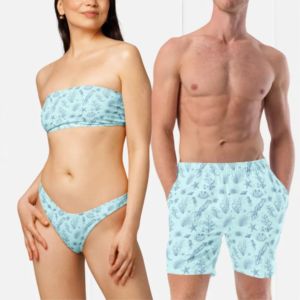 Custom Floral Print Matching Couple Swimwear Set High Quality <b>String</b> Bikini Beachwear Outfits - Product Image 6