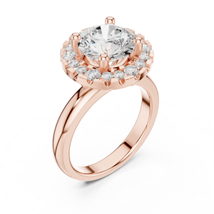 Elegante Anillo de Moissanita con Corte Redondo Chapado en Oro Rosa, Anillo de Promesa con Halo Redondo y Banda Solitaria para Mujeres Modernas - Product Image 3