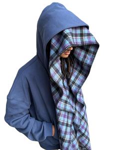 เสื้อฮู้ดโอเวอร์ไซส์ผ้าฟลานเนลลายสก็อตสองชั้นแบบมีซิป OEM Streetwear Blank - Product Image 3