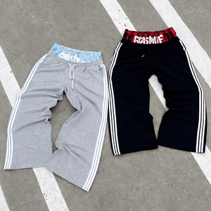 Pantalones de chándal holgados de cintura doble personalizados con apliques bordados, pedrería, lavado ácido y efecto desgastado por el sol - Product Image 5