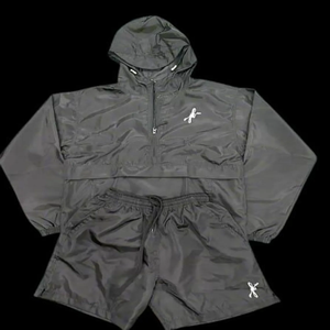 Custom Your Own Design Men's Sport Summer Lightweight Satin Windbreaker Jacket and Shorts Set OEM Supplier - Product Image 2