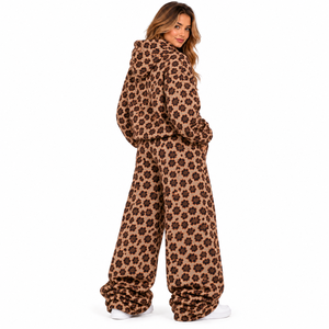 High Quality Women <b>Tracksuit</b> Set Animal Print Hoodie Set Fleece Sweat suit Custom Women's Wide Leg Pants Streetwear <b>Tracksuit</b> - Product Image 4