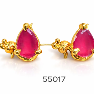 ต่างหูประดับพลอยสีแดงชุบทองพรีเมียมสำหรับเครื่องประดับสตรี - Product Image 1