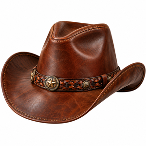 Sombrero Vaquero de Gamuza Marrón Personalizado para Hombre, Sombrero Vaquero Occidental Vintage con Banda Decorativa, Suministro de Fabricante al por Mayor - Product Image 2