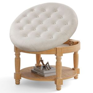 29-Inch Large Round Tufted Footrest Ottoman 2-Tier Coffee <b>Table</b> <b>with</b> Flip-Up Top Upholstered <b>Stools</b> & Ottomans - Product Image 4