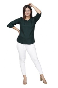 Top Selling Premium Quality Women Regular Fit Rayon Solid Top Vintage Style Breathable Fabric <b>Party</b> Wear Available Green Color - Product Image 3