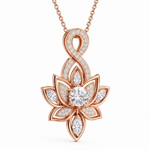 Collar con Colgante Fino de Loto Infinito de Oro Rosa de 18K con Diamante Cultivado en Laboratorio, Marquise Pave, Certificado IGI, Personalizado - Product Image 5