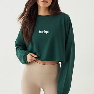 T-shirt court à col rond et manches longues pour femme, 100% coton jersey, respirant, couleur unie, style décontracté, très tendance - Product Image 1