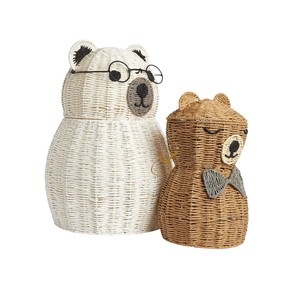 Panier de rangement décoratif en jonc de mer motif ours brun avec couvercle, organisateur de livres pour salle de classe, coffre à jouets pour enfants, bac à linge pour chambre d'enfant - Product Image 1