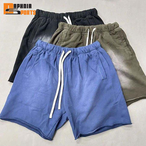 Pantalones Cortos de Felpa 100% Algodón con Efecto Desgastado, de Gran Gramaje, con Cordones Largos, Estilo Hip Hop, Ideales para Uso Casual - ¡Venta Caliente! - Product Image 1