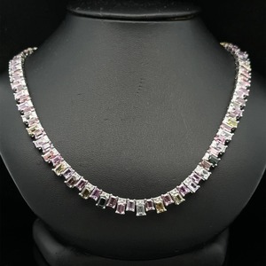 Collar de tenis de oro blanco de 18 quilates con diamantes multicolor arcoíris y cadena tipo caja |   Collar de Lujo con Piedras Preciosas para Unisex - Product Image 1