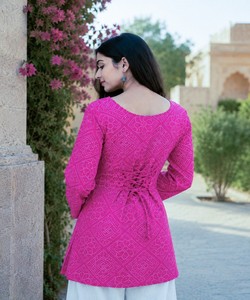 Women Cotton Salwar Kameez Pink Digital Print Traditional Loose Fit Midi Length Casual Wear India Pakistan Style LW-9340 85146 - Product Image 2