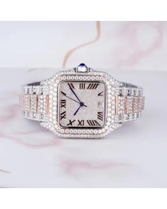 Montre automatique pour homme de luxe à deux tons, cadran carré romain en moissanite VVS, bracelet en acier, analogique - Product Image 1