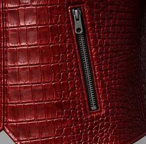 Gilet en cuir gaufré rouge pour homme, fermeture éclair, style motard - Product Image 3