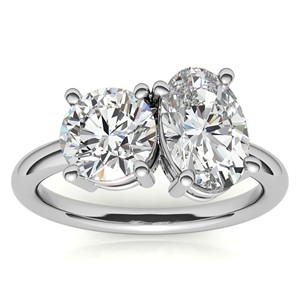 Oval Cut And Round Brilliant Cut Toi Et Moi Engagement <b>Ring</b> VVS1 Moissanite Wedding <b>Statement</b> <b>Ring</b> 18K Solid White Gold <b>Ring</b> - Product Image 2