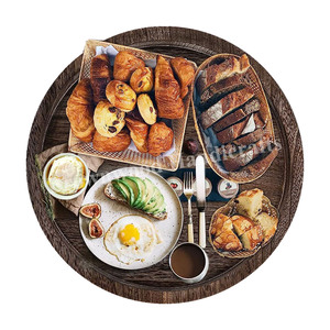 ถาดเสิร์ฟทรงกลมทำจากไม้สีตกแต่งสีขาวเผาด้วยมือไม่เหมือนใคร - Product Image 3