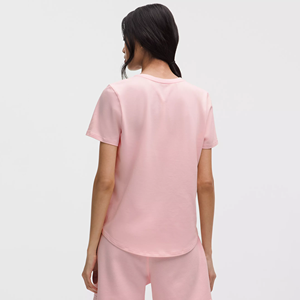 T-shirt décontracté en jersey respirant 100 % coton pour femme, col en V, ourlet incurvé, idéal pour le sport et la course, collection été - Product Image 2