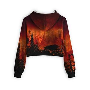Sudadera Corta con Estampado de Fuego Colorido para Mujer, Sudadera con Capucha, Sublimación por Transferencia, 100% Poliéster, Tejido de Punto, Ropa Urbana de Primavera - Product Image 2