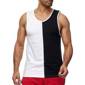 Débardeur sans manches pour homme, col rond, tricoté, décontracté, bicolore blanc et noir sur le devant - Product Image 1