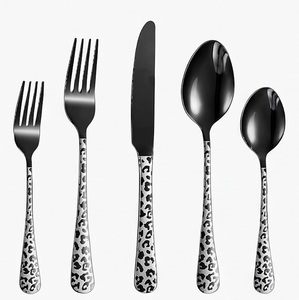 Stainless Steel <b>Set</b> Of 5 <b>Black</b> Color Coated <b>Cutlery</b> 2 Color Tone Handle Flatware Used In Kitchenware Tabletop Cafe Home - Product Image 1