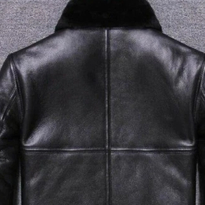 <b>Men's</b> Genuine Leather <b>Aviator</b> Bomber <b>Jacket</b> Faux Fur Lining Zip Front Stand Collar Winter Moto Biker Style Solid Windproof - Product Image 4