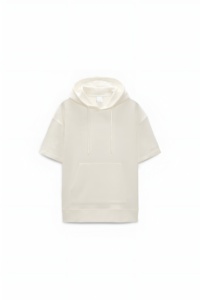 Sweat-shirt à manches courtes, coupe ample, avec capuche réglable et poche avant, finitions côtelées, vente en gros - Product Image 4