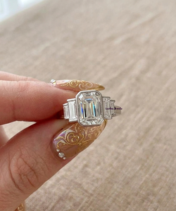 Lurba Jewels 925 <b>Silver</b> <b>Emerald</b> Cut Diamond Engagement <b>Ring</b> Baguette Side Stones Rhodium Plated Classic Women's IGI Certified - Product Image 3