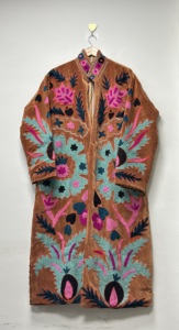 <b>Women</b> Embroidered <b>Velvet</b> Quilted Long <b>Jacket</b> Handmade Boho Floral Ethnic Open Front Regular Breathable Eco-Friendly Indian - Product Image 6