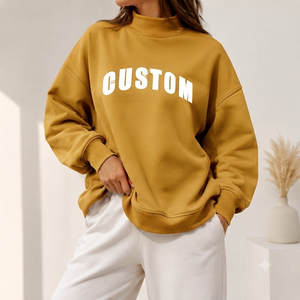 Women's Purple Turtleneck Oversized Sweatshirt Custom Letter Print 100% Cotton Mock neck Sweatshirt Oversized Cotton <b>Blend</b> - Product Image 4